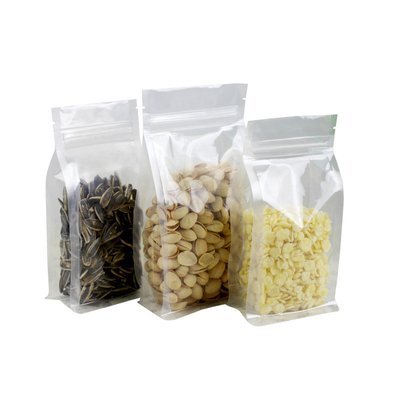 Bolso inferior plano transparente que empaqueta la bolsa lateral del soporte de la categoría alimenticia de Eco del sello 8 para arriba